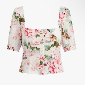FAVORITE DAUGHTER The One That Got Away Floral Rose Print Puff Sleeve Crop Top